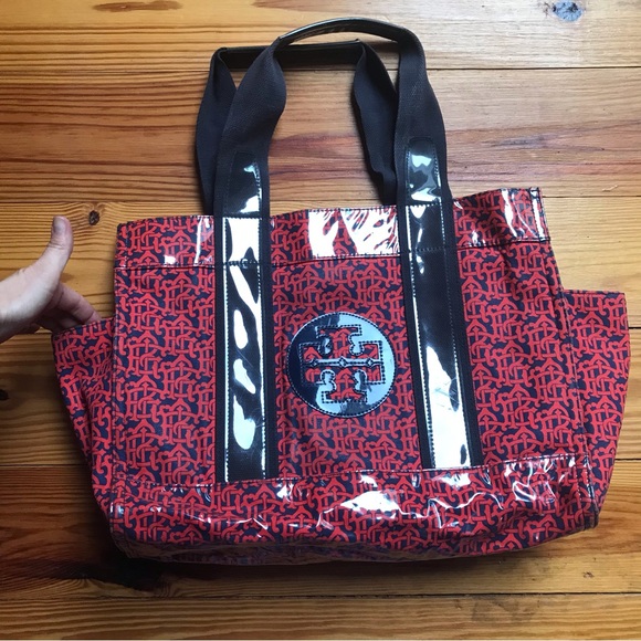 Tory Burch Red Navy Waterproof Tote Bag, EUC, 16” - Picture 15 of 15
